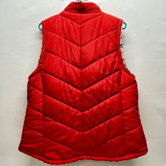 Maurices Reversible Vest Women's XXL Red Puffer Leopard Print Sherpa Full Zip - Picture 4 of 12